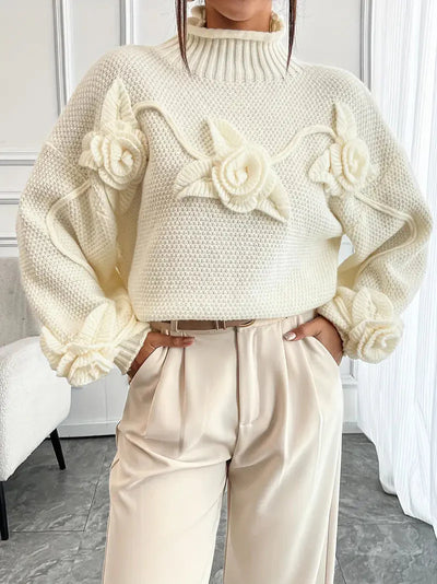 Rollkragenpullover mit Blumenmuster für Frauen