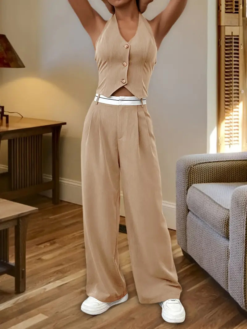 Anne - Stilvolles zweiteiliges Set mit Knopfleiste und weitem Bein Anzugshose