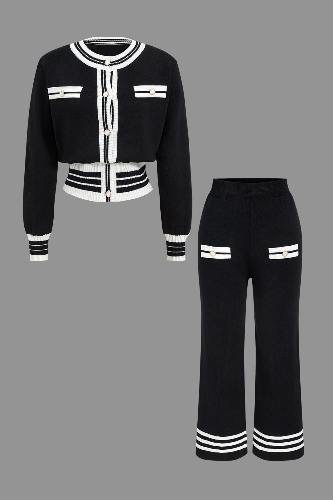 Ariella | Stilvolles Strick-Zweiteiler-Set mit Cropped-Cardigan & Weitbein-Hose