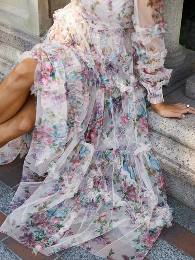 Marissa - Romantisches Mesh Blumen Fantasie Kleid