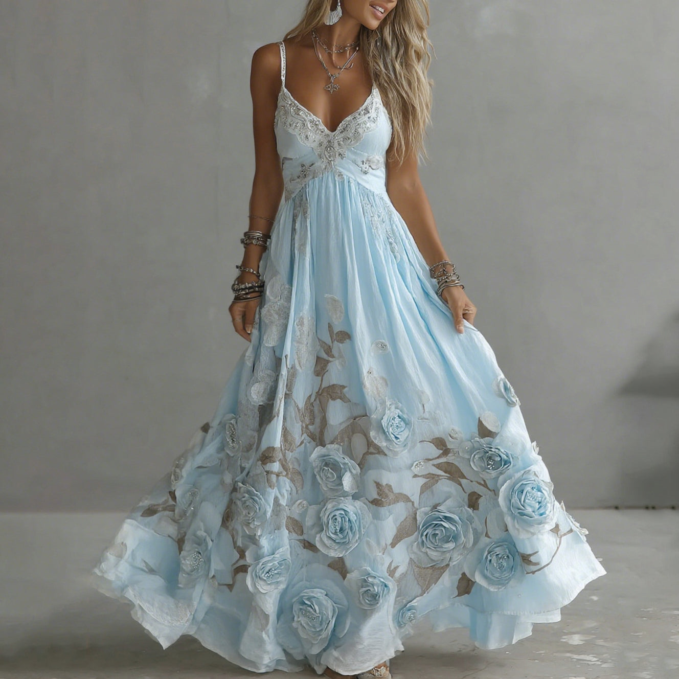 Adeluna – Maxi Kleid Mit Oldtimer Rosen Und Stickerei