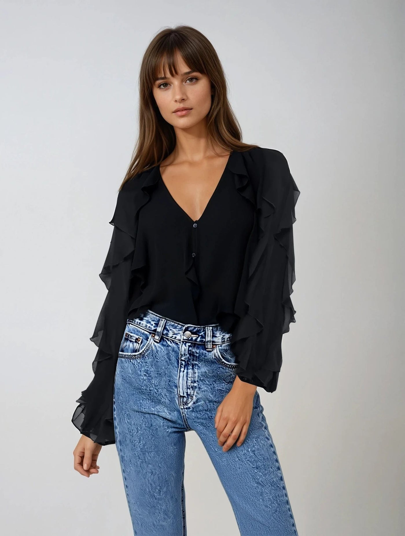 Mayfair™ | V-Ausschnitt Rüschenbluse