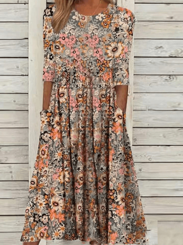 Halben Ärmeln Blumenkleid für Damen