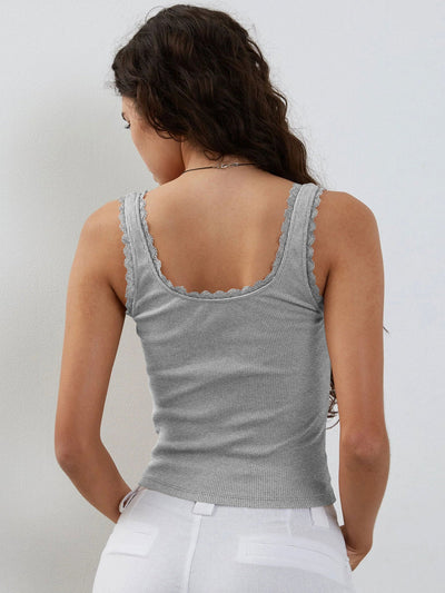 Lea | Romantisches Ripp-Tanktop mit Spitzenbesatz