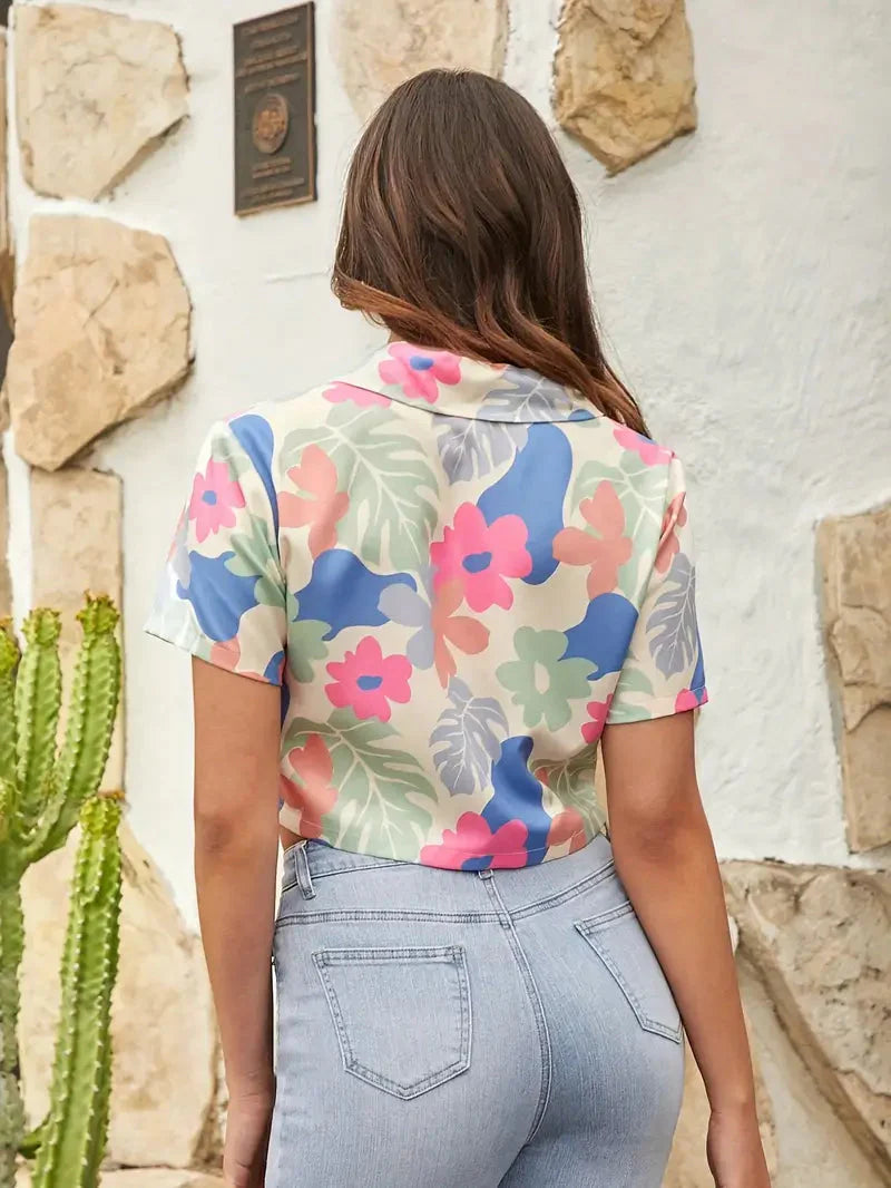 Tropenhemd mit kurzen Ärmeln und Knöpfen für Frauen