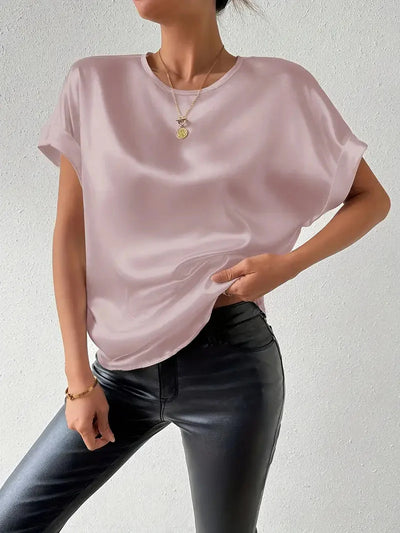 T Shirt mit Satin Finish und aufgerollten Ärmeln für Frauen