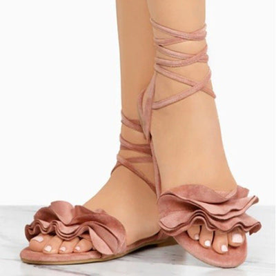 Sheila® | Flache Sandalen mit Blumenmuster Damen Sandalen