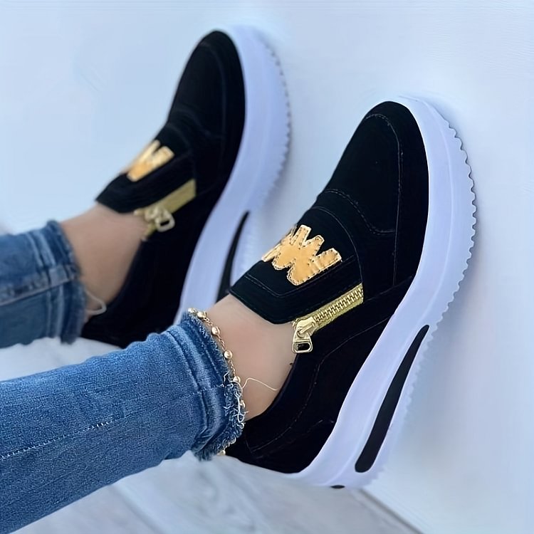 Damen Sneaker mit Seitenreißverschluss und Golddetails – Petellia