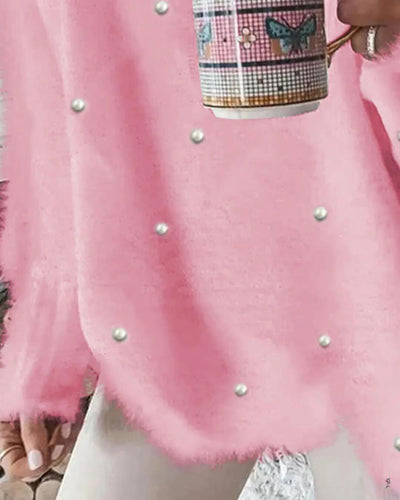 Flauschiger Pullover mit V-Ausschnitt für Frauen