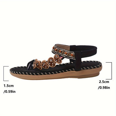 Bohème Perlen Strass Flats mit Knöchelriemen