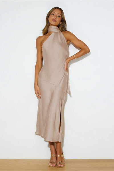 Mayfair™ | Luxus Seiden-Midikleid mit Neckholder