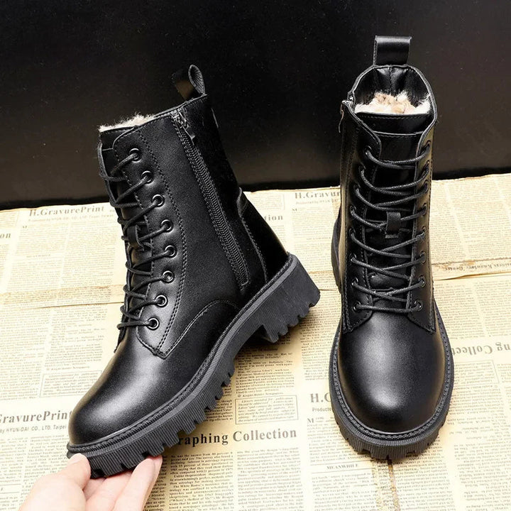 Damen Schwarz Hochgeschnitten Schnürstiefel | Rutschfest