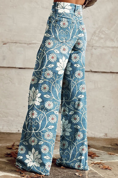 DAISY | Vintage-Jeans mit Blumenmuster und weitem Bein