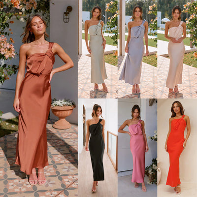Damen Elegantes One-Shoulder Maxikleid für festliche Anlässe und Alltag