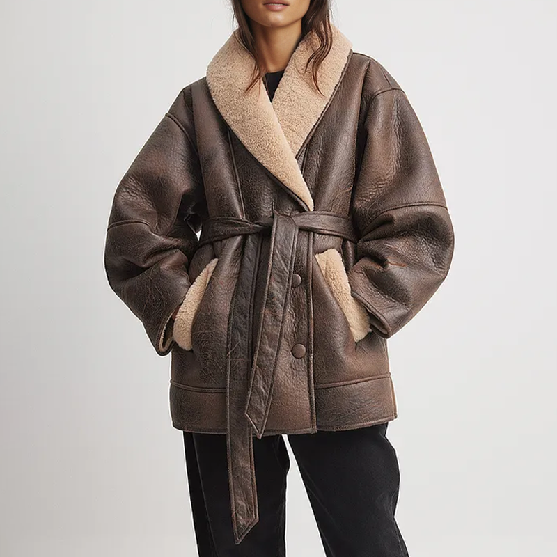 Damen Winterjacke mit Gürtel und Futter