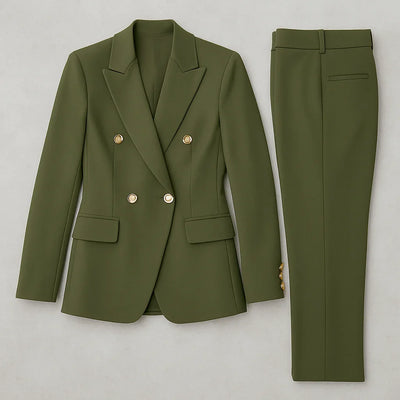 Damen Anzug Set Zweireihig Slim Fit Blazer & Hose