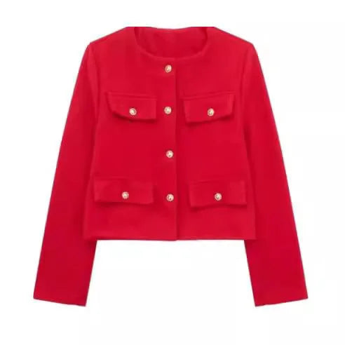 Damen Kurzjacke mit Knopfdetails und geradem Schnitt