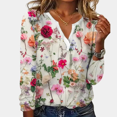 Damen Bluse mit floralem Muster und V-Ausschnitt
