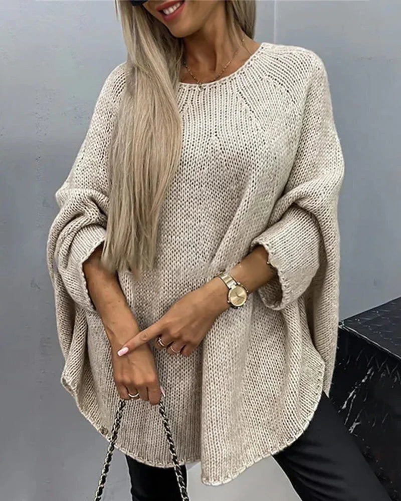 Damen Cape-Strickpullover mit weiten Ärmeln