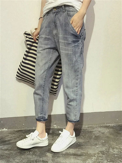 Damen Graue Verkürzte Jeans Mit Verwaschenem Look