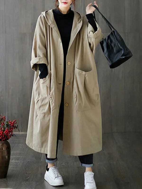 Damen Kapuzen Trenchcoat mit großen Taschen