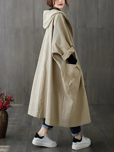 Damen Kapuzen Trenchcoat mit großen Taschen