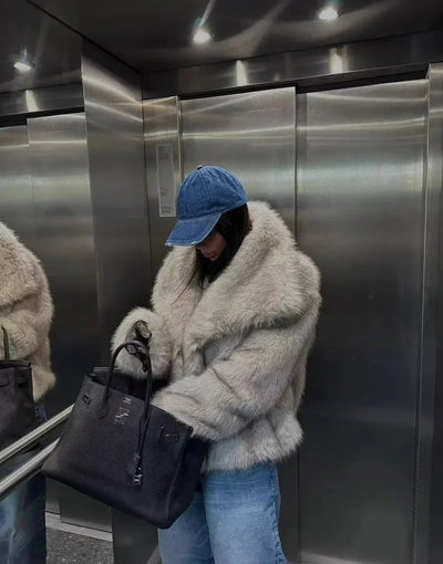 Damen kunstfelljacke mit Langen Ärmeln und Offener Front