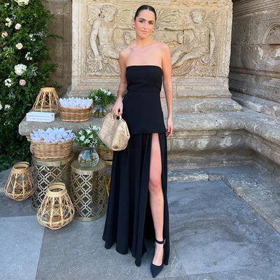 Damen Maxikleid mit asymmetrischen Schichten und geradem Schnitt