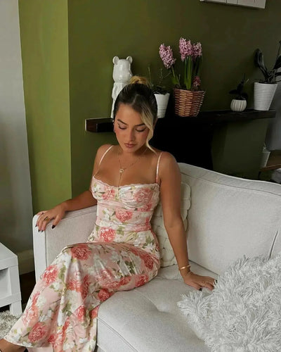 Damen Maxikleid mit floralem Muster in Satinoptik