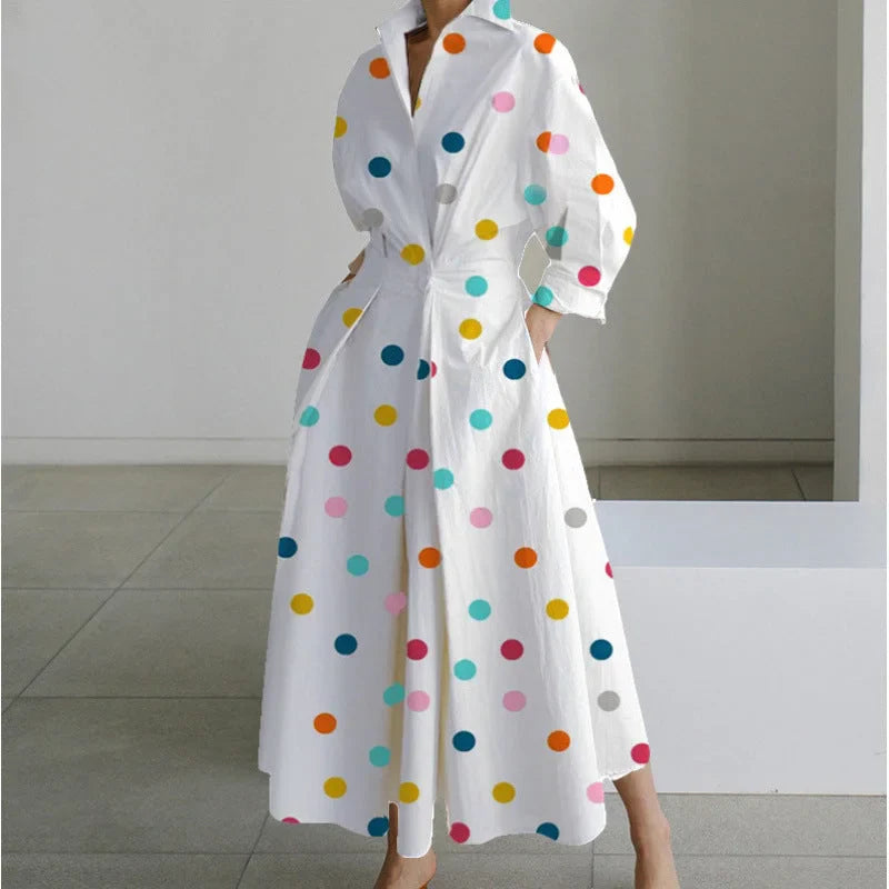 Damen Maxikleid mit Front-Wickelkragen und Musterprint