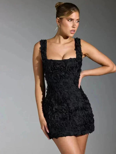 Damen Minikleid mit Blumenstruktur und Trägern