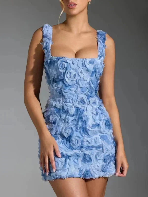 Damen Minikleid mit Blumenstruktur und Trägern