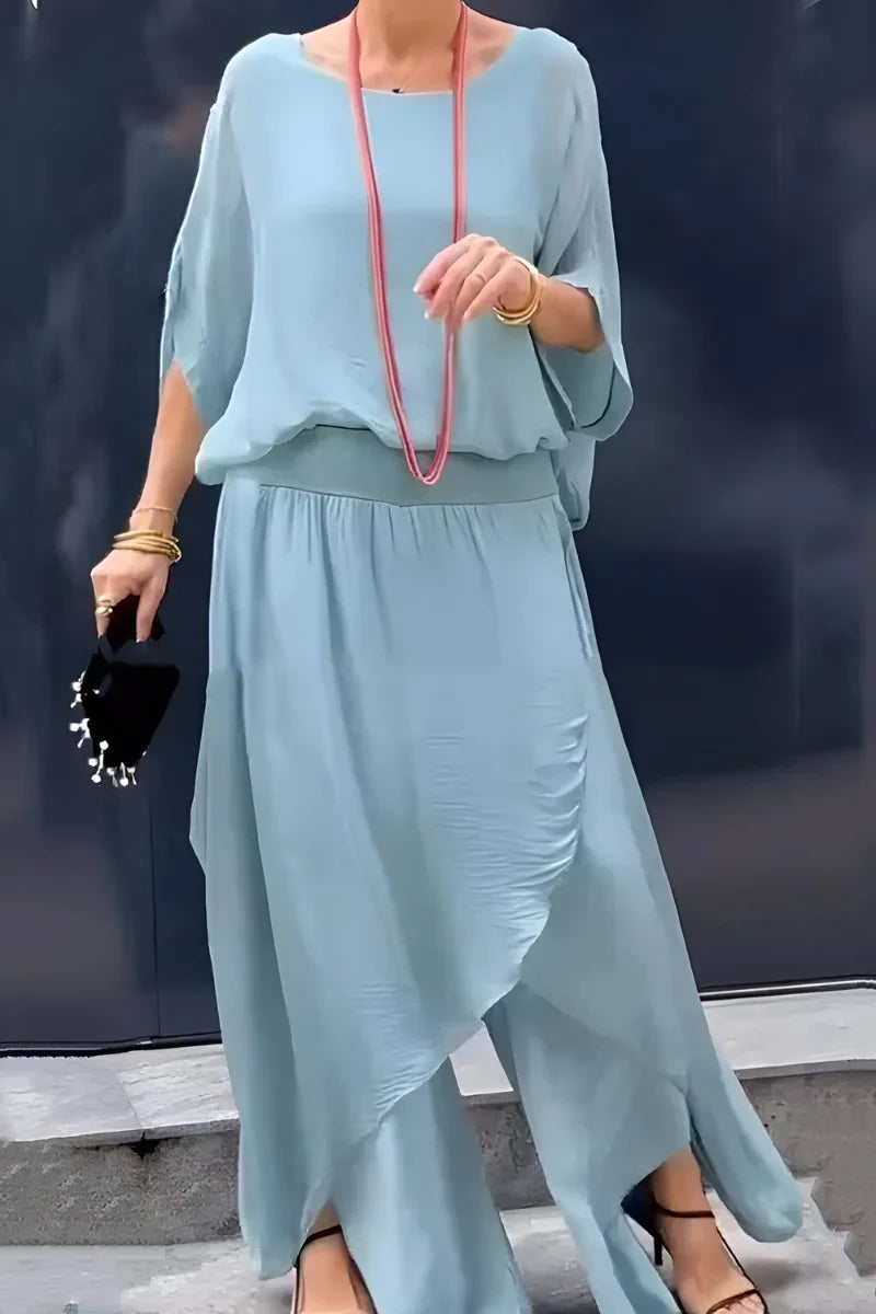 Damen Set mit weitem Oberteil und asymmetrischer Hose