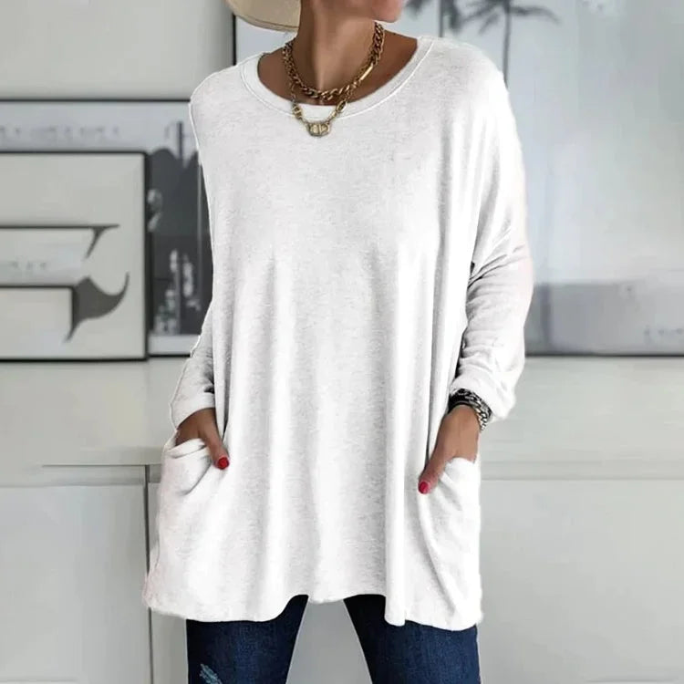 Damen Oversize Pullover mit Rundhalsausschnitt und Taschen
