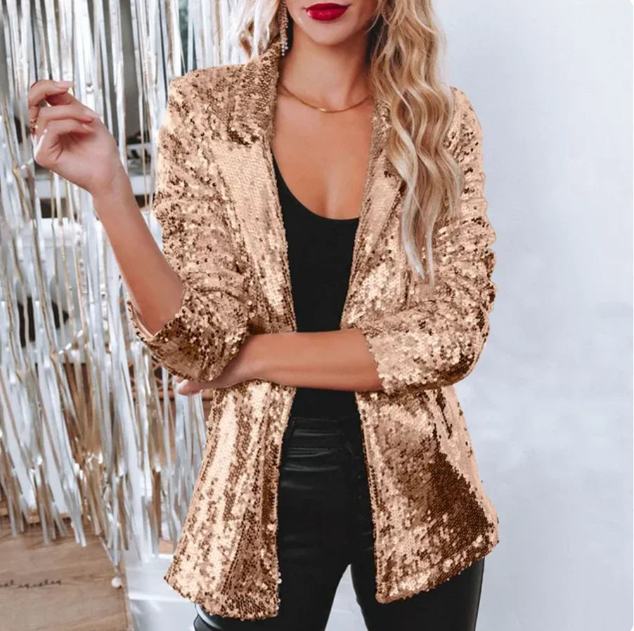 Damen Pailletten-Blazer mit lockerer Passform