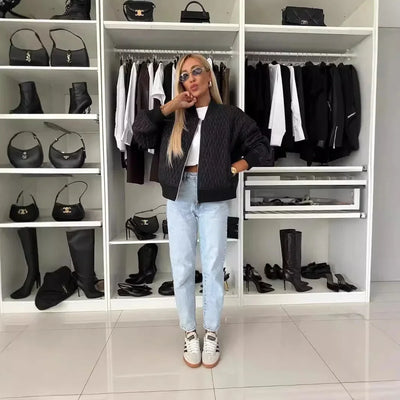 Gesteppte Bomberjacke für Damen mit Reißverschluss und gerippten Bündchen