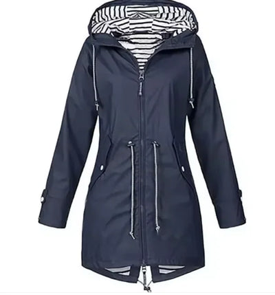 Damen Regenjacke mit Kapuze und verstellbarem Taillenzug