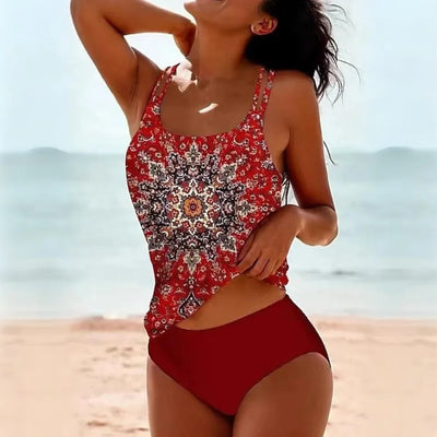 Damen Tankini Set mit Mandala-Druck und hoher Taille