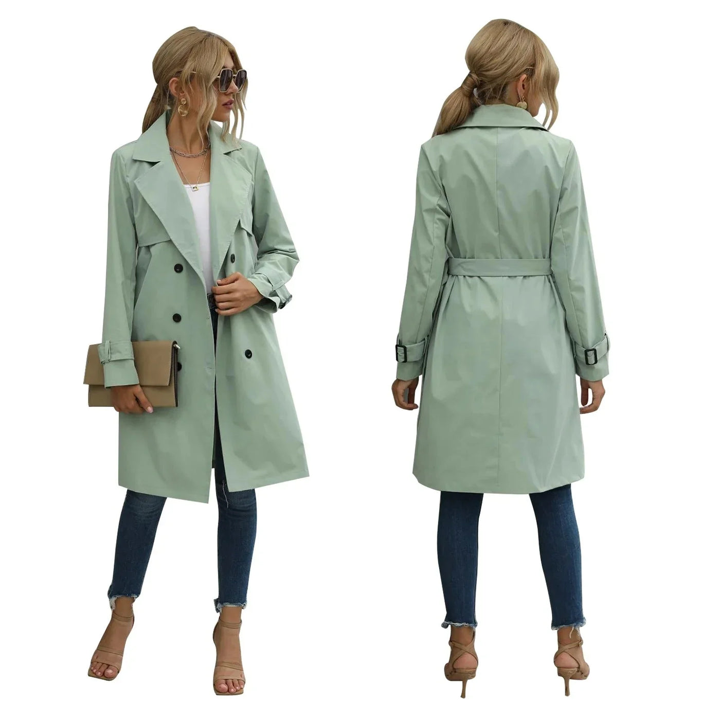 Damen Trenchcoat knielang mit praktischem Gürtel