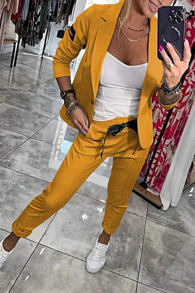 Damen Zweiteiler Anzug mit Joggerhose und Blazer für Alltag