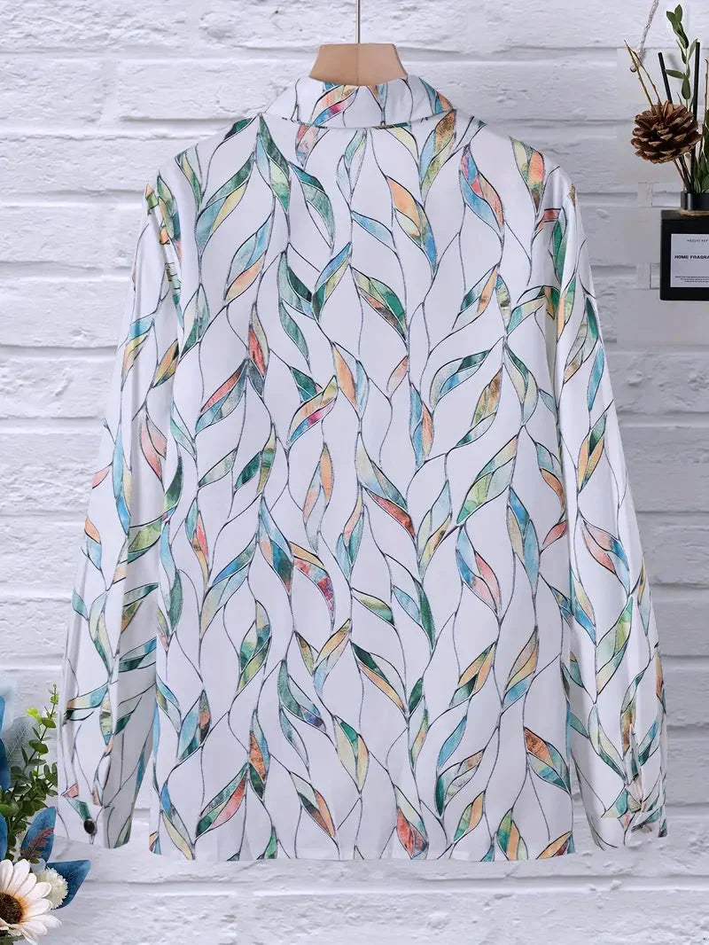 Damen Bluse mit Blattmuster und Dreiviertelärmeln