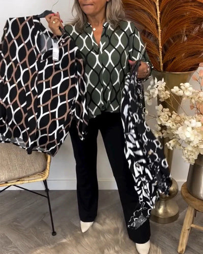 Damenbluse mit Grafischem Muster und V-Ausschnitt