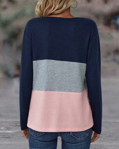 V-Ausschnitt Pullover mit Farbblockmuster für Frauen