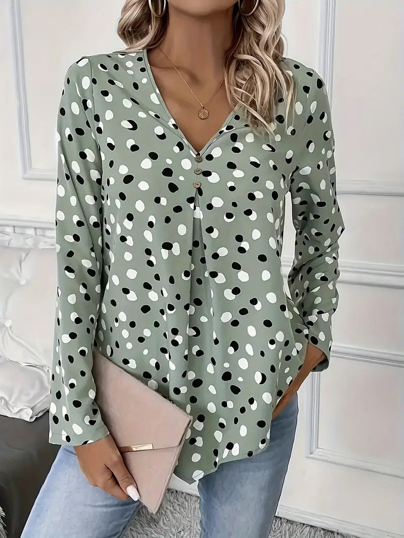 Bluse mit Alloverdruck und Knopfdekor