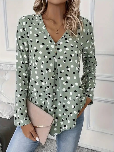 Bluse mit Alloverdruck und Knopfdekor