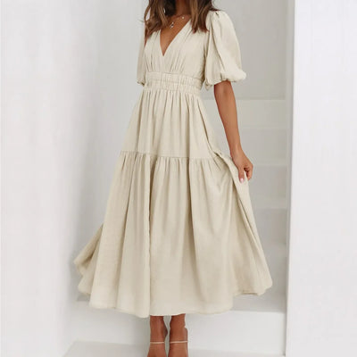 Kelly - Elegantes Kleid mit V-Ausschnitt und Puffärmeln
