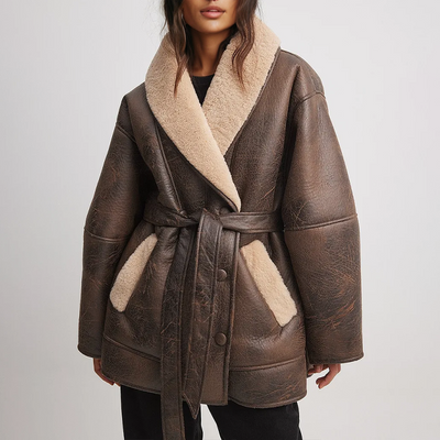 Damen Winterjacke mit Gürtel und Futter