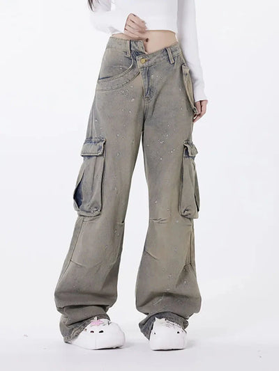 Retro Asymmetrische Waschjeans mit Einzigartigem Design für Frauen