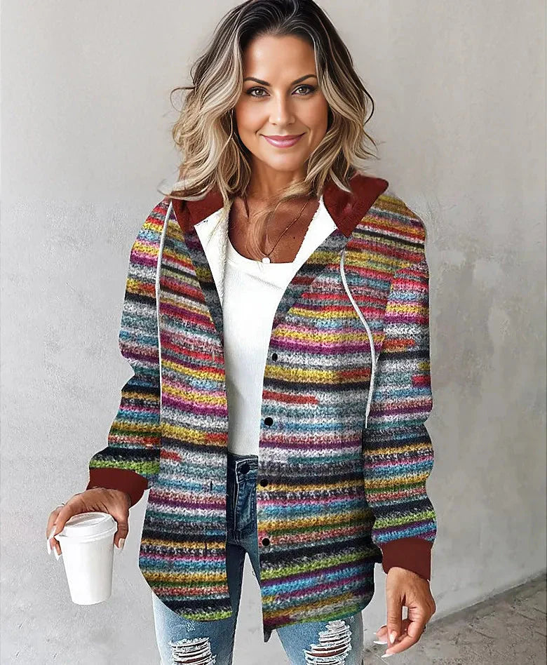 Bunte Kapuzenjacke mit kräftigem Stil für Damen