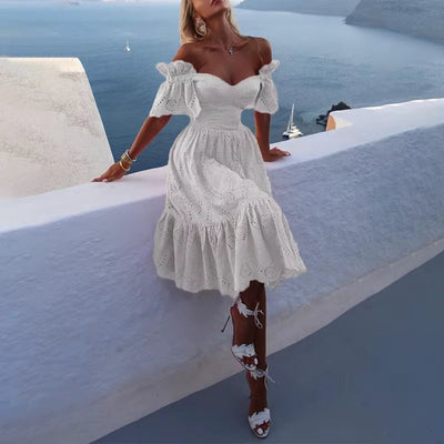 Schulterfreies Midikleid mit romantischer rosa Spitze - Eloïse